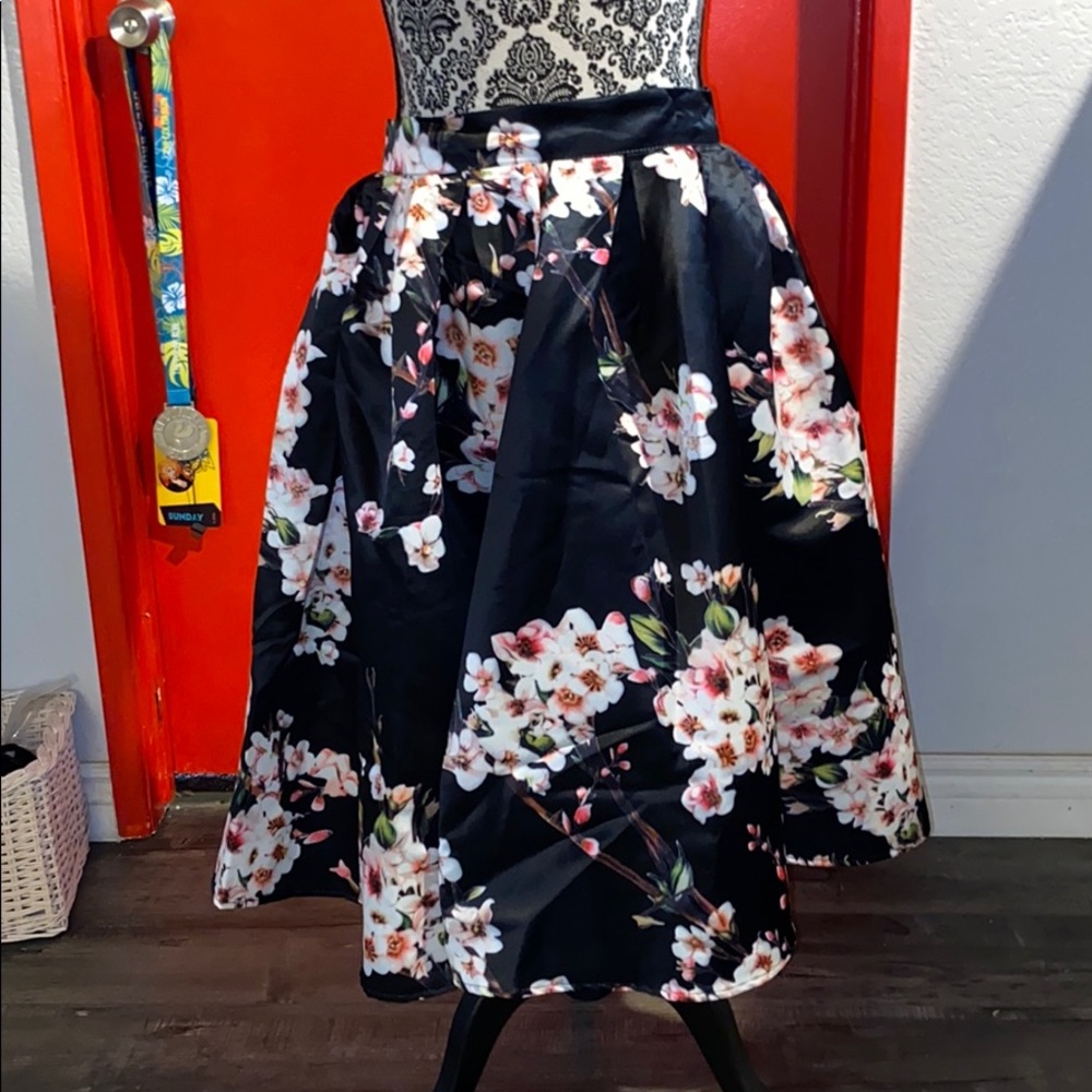 Silky Black floral skirt